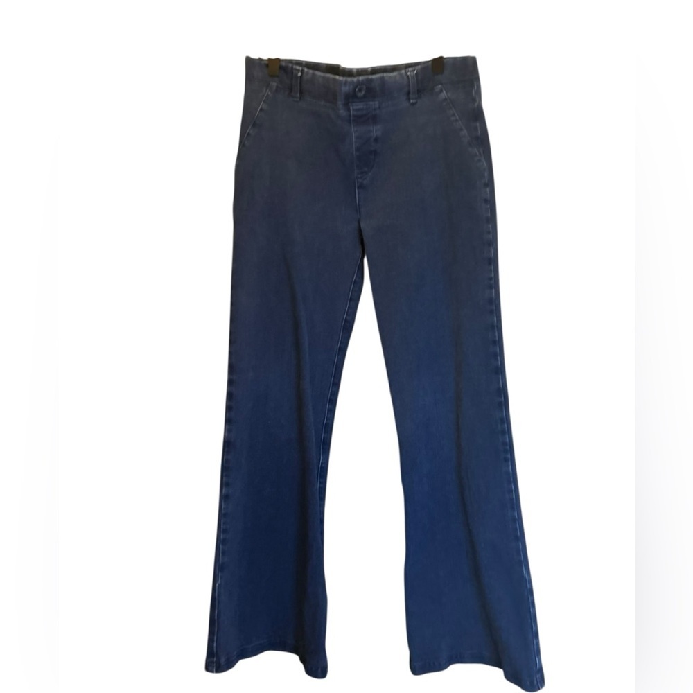Betabrand Dress Pant Yoga Pants Medium Petite Blue Denim Bootcut Stretch